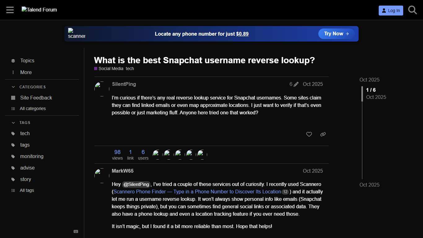 What is the best Snapchat username reverse lookup? - Talend Forum